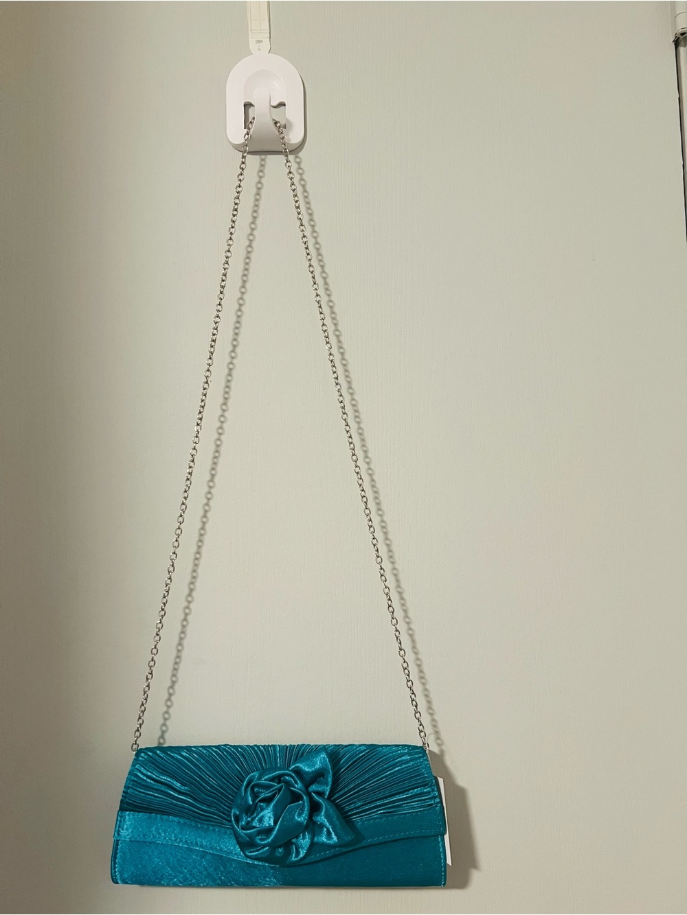 🆕 Teal Satin Rose Evening Clutch Bag